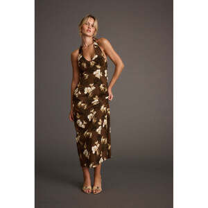 12th Tribe Audrina Brown Floral Halter Maxi Dress Size LL